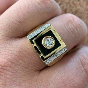 Men's 14k Gold Over Solid 925 Silver Black Onyx Ring